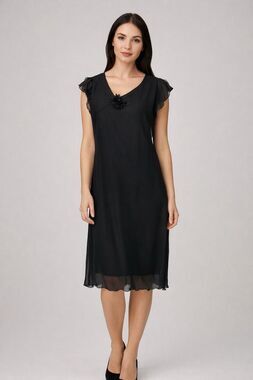 Y2K VTG Dressbarn Black Sheer Midi Dress 8 Lettuce Hem Old Hollywood Look NWT